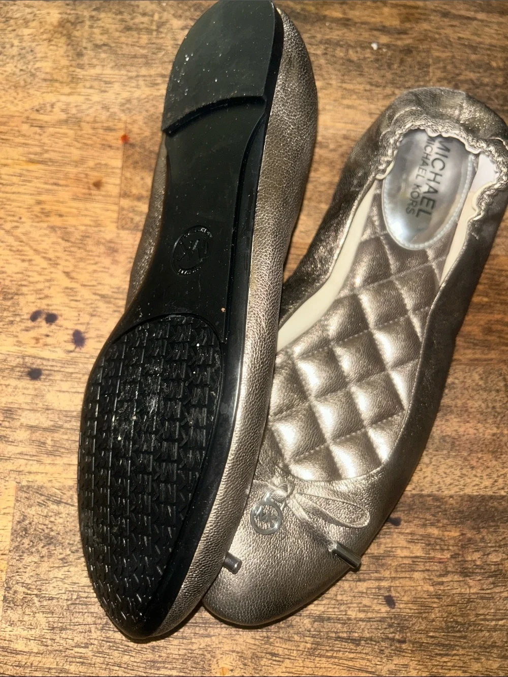 Michael Kors Metallic Pewter Quilted Ballet Flats